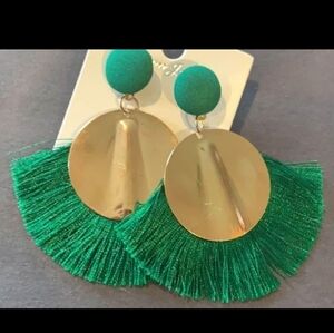 NEW GREEN TASSEL EARRINGS